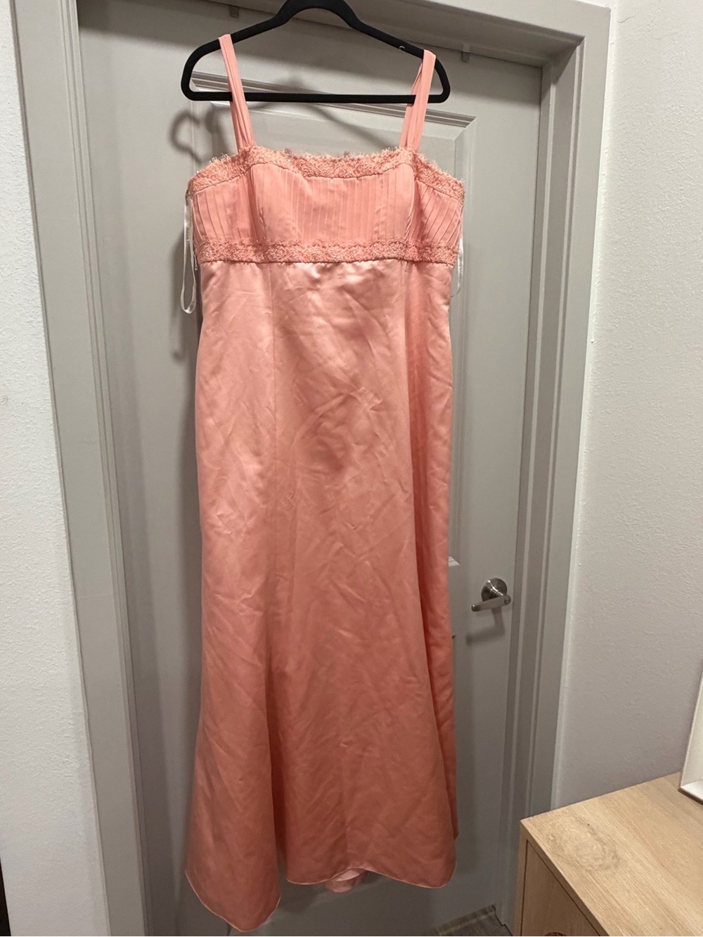 Silky Peach Slip gown with Lace Trim